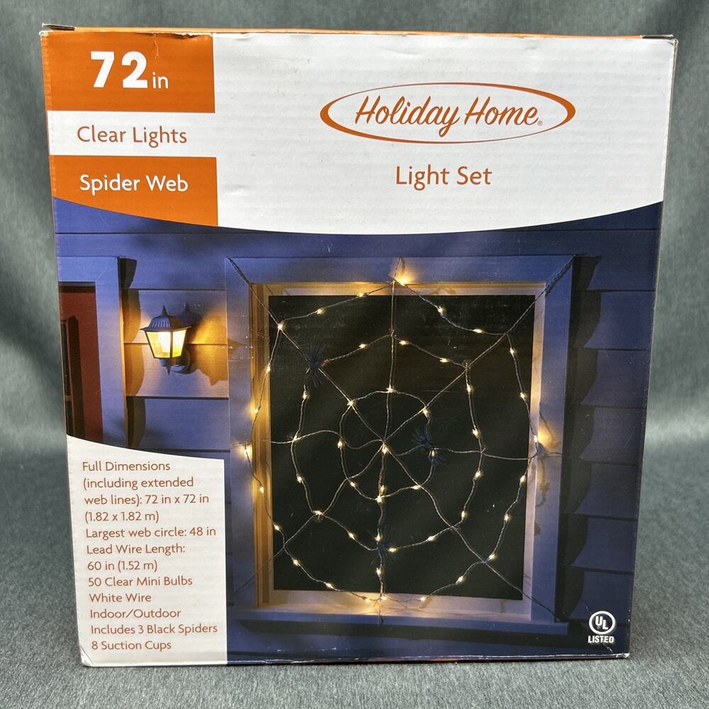 Halloween Spider Web Light Set 72in Clear Lights 3 Spiders Window Decor Works